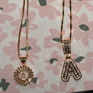 Letter A 14k Gold Plated Pendant Necklace Set